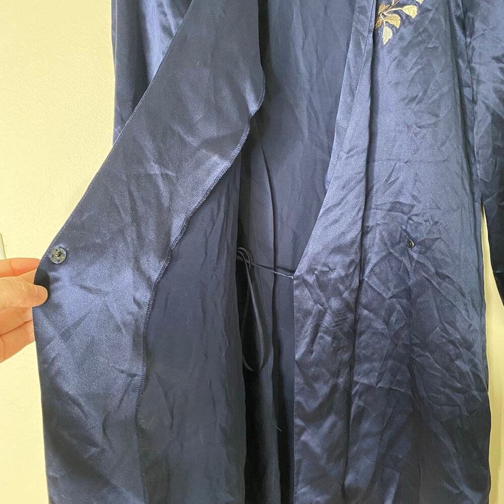 REFORMATION 100% Silk Navy Blue Satin Robe Wrap Mini Dress Kimono Size Small - Picture 5 of 8